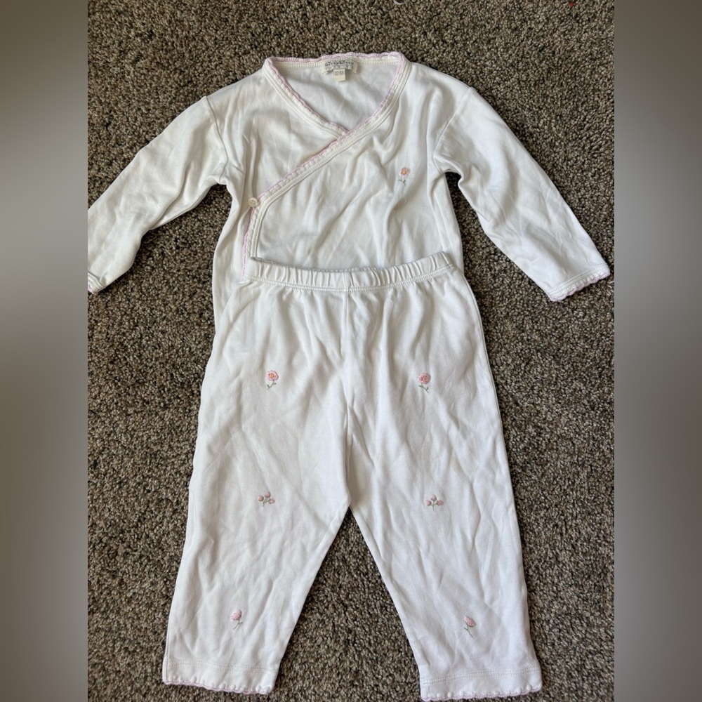 White Baby Play set with Pink Floral Embroidery
